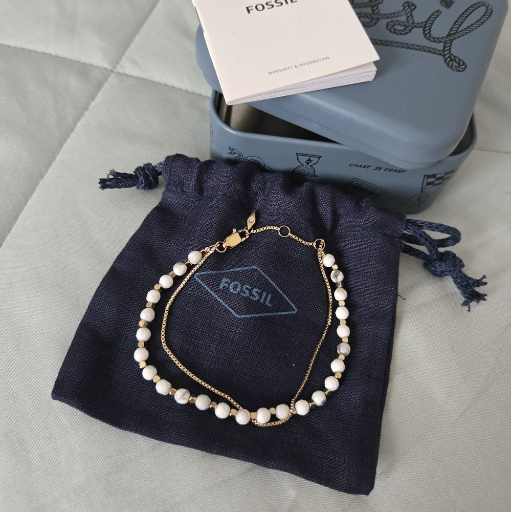 Fossil Gold and White Beaded Bracelet